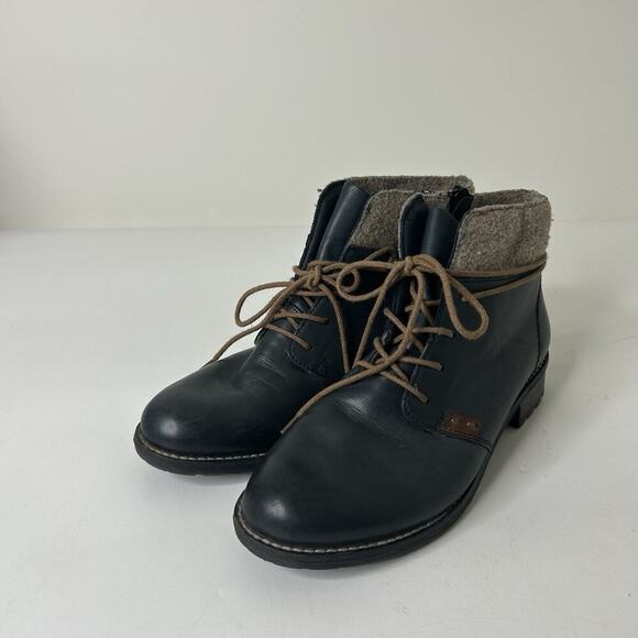 Remonte Women's 38 US 7.5 Leather Lace Up Ankle Boots Navy Blue Bootie - Picture 1 of 8